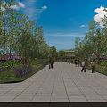 Beautiful Scenic Urban Public Park Promenade Lined With Lush Green Trees Under Bright Blue Sky