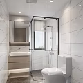 Modern Bathroom Interior With White Tiles Shower Vanity Mirror Toilet And Natural Light