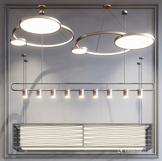 Modern Circular Pendant Lights With Multiple Round Panels For Interior Design 3d model