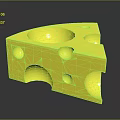 Bright Yellow Cheese Slice With Smooth Texture And Round Holes On Reflective Black Surface 3d model