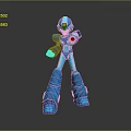 Blue Robot Character 3D Model With Red Accents And Mechanical Armor Design