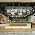 Modern Coffee Shop Interior With Wooden Counter Greenery Decor Bookshelves And Seating Area