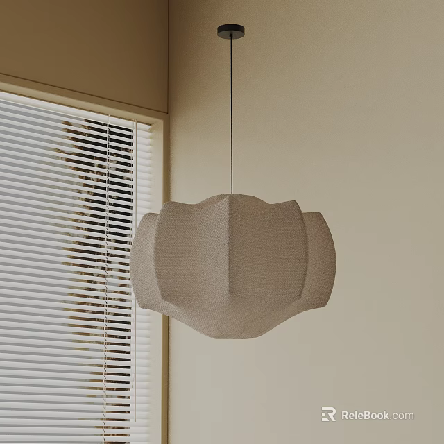 Beige Textured Petal Shaped Pendant Light in Room Corner with Window Blinds 3d model 