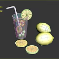 Modern drink lemon slices lemon drink bottle 3d model