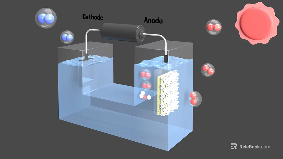 Electrolytic Cell With Cathode Anode Water And Rising Gas Bubbles 3d model