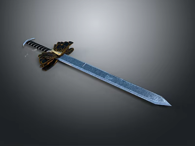 Traditional Decorative Sword Featuring Textured Steel Blade And Ornate Hilt Accents 3d model