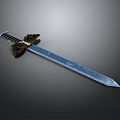 Traditional Decorative Sword Featuring Textured Steel Blade And Ornate Hilt Accents