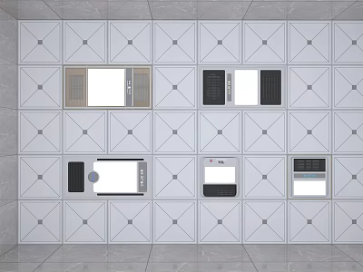 Modern Kitchen With Built in Electronic Appliances On Geometric Patterned Wall 3d model