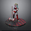 3D Harley Quinn Character Model With Red Black Costume Hammer And Checkered Base
