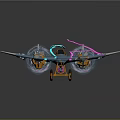 Colorful Cosmic Spacecraft With Blue Orange Body Dual Thrusters And Vibrant Trails For Exploration