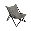 Comfortable Foldable Leisure Chair With Soft Gray Fabric And Black Metal Frame