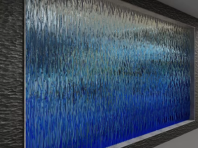 Modern Decorative Partition With Blue Silver Textured Glass And Metal Frame Design 3d model