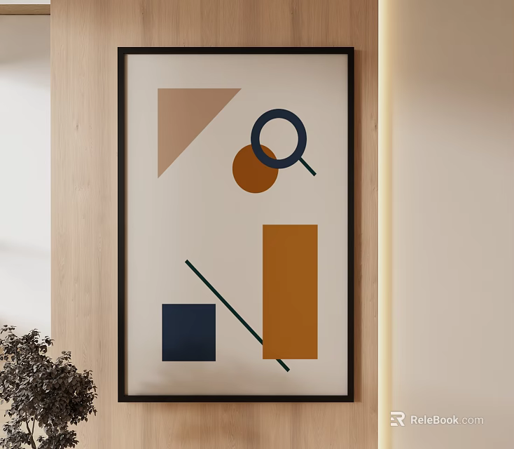 Abstract Geometric Wall Art With Triangles Circles And Rectangles On Wooden Frame 3d model