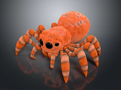Cute Cartoon Orange Spider Character With Striped Legs Big Black Eyes And Round Body 3d model