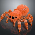 Cute Cartoon Orange Spider Character With Striped Legs Big Black Eyes And Round Body