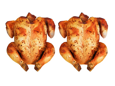 Two Golden Roasted Chickens Seasoned with Herbs and Spices Ready to Serve 3d model