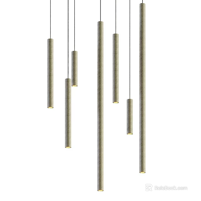 Sleek Modern Multiple Long Cylindrical Pendant Lights With Hanging Warm Glow Design 3d model