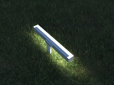 White Rectangular Outdoor Light with Stand Glowing on Green Grass Illuminating Lawn 3d model