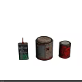 Rusty Industrial Equipment Metal Cans With Thixotropic Paste Labels And Cross Symbol