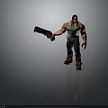 Long Black Haired Muscular Character Holding Large Gun In White Tank Top And Ripped Jeans