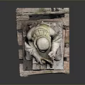 Architectural Sculpture of Construction Worker With Craft Tools and Wooden Base