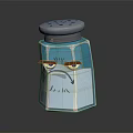 Blue Salt Shaker With Angry Face Expression Unique Design Gray Lid And Perforated Top
