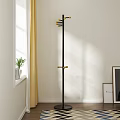 Elegant Metal Coat Rack With Plaid Scarf Handbag Near Window Curtain Potted Plant