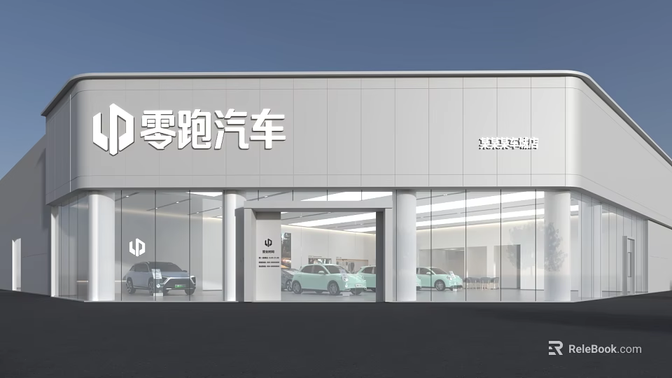 Leapmotor Automobile Store Modern Exterior With Glass Curtain Wall And Display Cars 3d model 