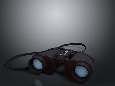 Exploring Natural Scenery With Brown Binoculars Featuring Blue Lenses And Black Strap 3d model