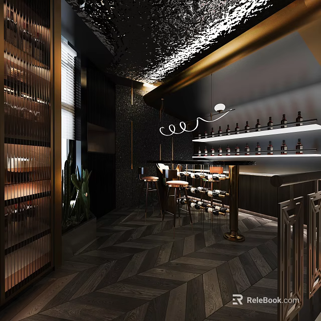 Modern Wine Cellar Interior Design With Wine Racks Bottles And Seating 3d model 