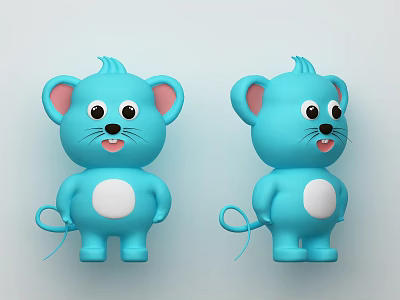 Two Blue Mouse Dolls With Pink Ears White Belly Curved Tail And Cute Expression 3d model