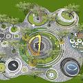 Park Landscape Design With Circular Walkways Greenery Water Features And Recreational Areas