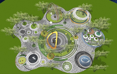 Modern Park Round View Municipal Pocket Park Landscape Citizen Activity Leisure Square Community Park Tree Pool Seat 3d model