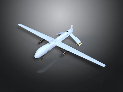 White Drone Aircraft With Long Wings Fuselage And Landing Gear Against Dark Background 3d model