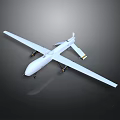 White Drone Aircraft With Long Wings Fuselage And Landing Gear Against Dark Background