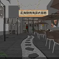 Cozy Night Seafood Barbecue Restaurant With Warm String Lights And Comfortable Outdoor Dining Spaces