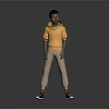 3D Character Model In Orange Hoodie Beige Pants And Black Sneakers Standing