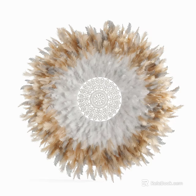 Round Feathery Wall Decor With Brown White Gray Tones And Intricate Cutout Center 3d model 