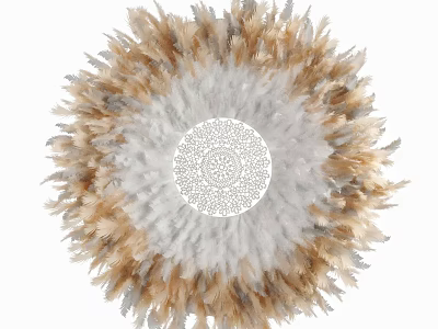Round Feathery Wall Decor With Brown White Gray Tones And Intricate Cutout Center 3d model