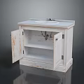 White Bathroom Vanity With Open Doors Shelves And Round Sink In Vintage Style