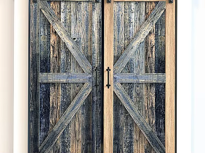 Rustic Wooden Double Barn Doors With Cross Beam Design For Interior Spaces 3d model