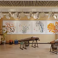 School Music Classroom With Guzheng Tables Stools And Hanging Musical Instruments