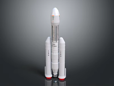Detailed White Rocket Model With Side Boosters And Red Base Structure 3d model