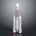 Detailed White Rocket Model With Side Boosters And Red Base Structure 3d model