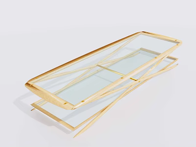 Modern Glass Coffee Table With Gold Metal Frame And Minimalist Design 3d model