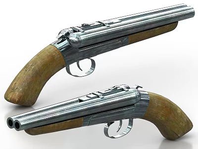 Pair of Vintage Handguns with Wooden Grips and Metal Barrels Classic Design 3d model