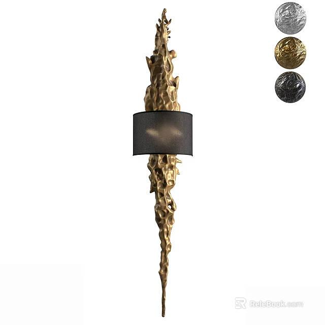 Elegant Modern Wall Lamp With Gold Textured Body And Black Fabric Shade 3d model 