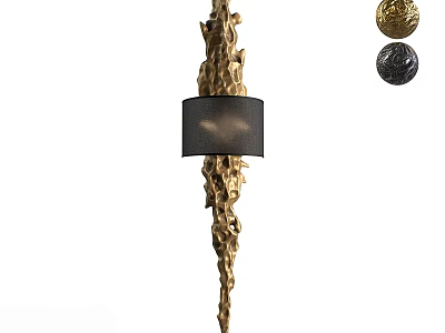 Elegant Modern Wall Lamp With Gold Textured Body And Black Fabric Shade 3d model