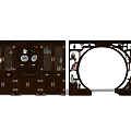 Traditional Chinese Style Wooden Bookcase With Circular Design And Decorative Items