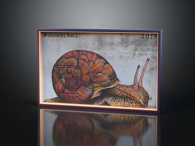 Colorful Snail Animal Painting Framed 2017 On Gray Background With Reflection 3d model